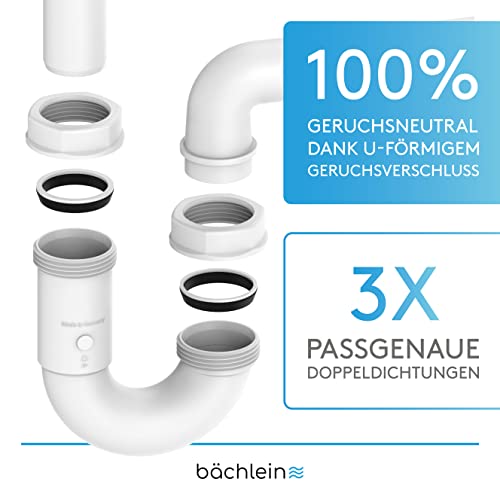 Bächlein G 1 1/4 Zoll Raumsparsiphon fürs Badezimmer - 32 mm flacher Waschbecken-Siphon - Geruchsverschluss Bad - Made in Germany