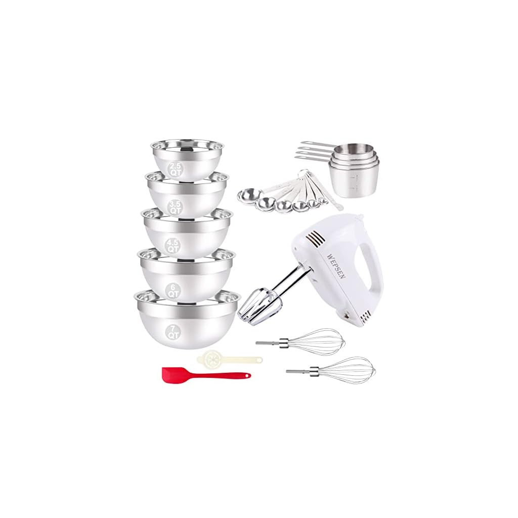 Buy Electric Hand Mixer with Mixing Bowls Set, 5Speeds Handheld Mixers