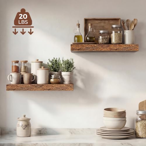 Image of Dreamland 16 Inches Floating Shelves for Wall,9.3 inch Deep Long Floating Shelves Set of 2,Large Display & Storage Shelf,Wall Shelf for Bathroom Bedroom Living Room Kitchen Office,Rustic Brown
