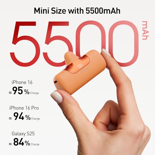 Image of iWALK Portable Charger 5500mAh Next-Gen Small Power Bank 22.5W Fast Charging Battery USB-C Portable Phone Charger for iPhone 17 /16 /15 17 Plus 17 Pro Max iPad, Samsung Galaxy S25 S24 S23 Android,Orange