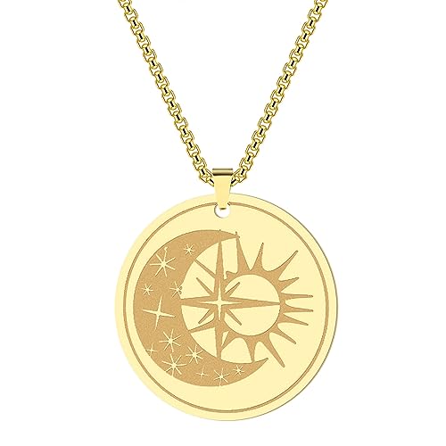 Pendentif soleil et lune en acier argenté de qualité supérieure