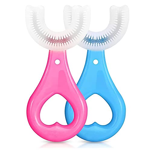 Meliora U-Shaped Silicone Toothbrush for Kids & Babies | 360° Full Mouth Cleaning | Soft & Gentle | Ages 2–6 Years | Multicolor | Pack of 2 | Heart Design