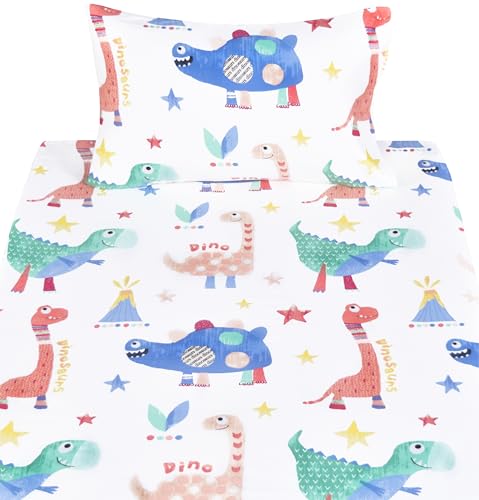 Image of Scientific Sleep Jurassic Big Dinosaur Cute Kids Toddler Boys Girls 100% Cotton 3 Pcs Twin Bed Sheet Set, Flat Sheet & Fitted Sheet & Pillowcase Kids Bedding Set Twin