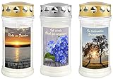 Grabkerze - Grablicht - Motivkerze - Gedenkkerze - 3 er Set Dauerbrenner 70-90 Std.