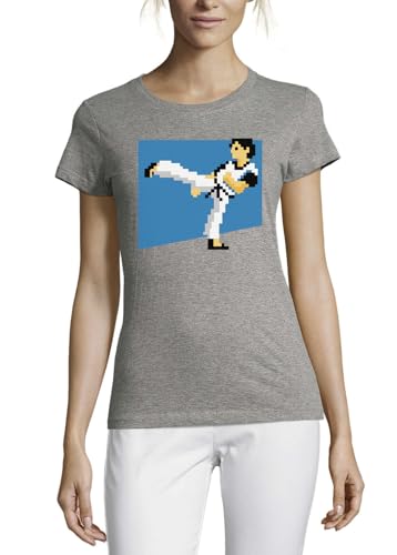 T-shirt martial arts en coton femme gris à col rond 8 bit