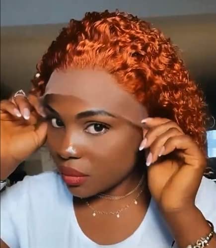 Orange Ginger Color Short Bob Curly Human Hair Wigs for Black Women Pixie Cut Wigs Human Hair 13×1 Lace Front Wigs Pre Plucked with Baby Hair 180% Density