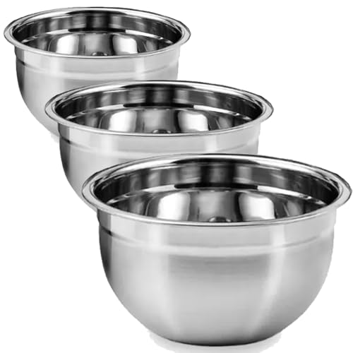 Kit 3 Tigela mixing bowl Luxo 26 28 e 30cm em Aço Inox 4 5 e 7,1 ...