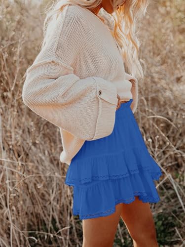 Image of Aoudery Flowy Shorts for Women Casual Boho Ruffle Tiered Skorts High Waist Mini Skirts Golf Tennis Crochet Shorts