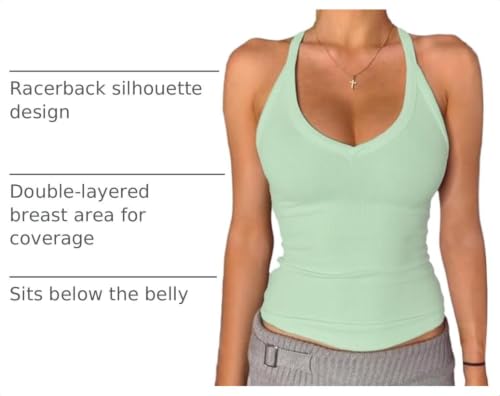 Image of Danysu V Neck Racer Back Tank Tops for Women Padded Fitted Long Basic Cami