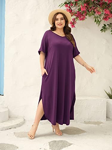Yskkt Women's Plus Size Maxi Dresses Short Sleeve Casual Summer Split T  Shirt Long Dress with Pockets, Y-purple, XL: Buy Online at Best Price in  UAE - Amazon.ae