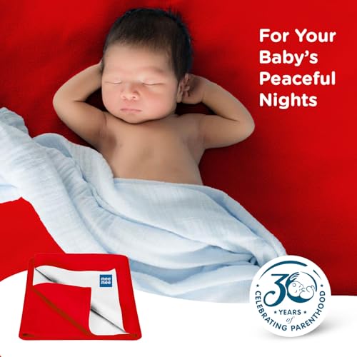 Image of Mee Mee Reusable Water Proof Cotton Bed Protector Sheet /Extra Absorbent Mat /Dry Sheets /Urine Sheet /Dry Mat Pack of 2 (Large, Red)(100CmX140Cm)