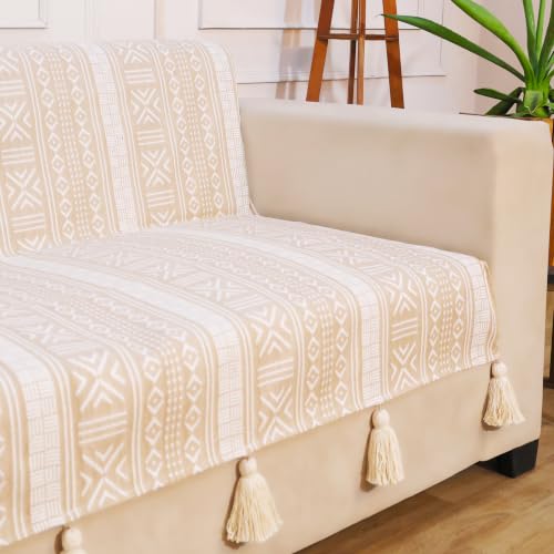 STITCHNEST Woven Jacquard Fully Covered Sofa Cover with Tassels -...