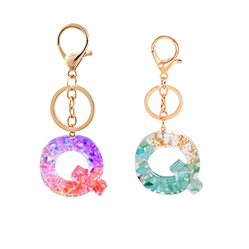 Lyxtiorn 2Pcs Brief Schlüsselanhänger, Harz Schlüsselanhänger, Brief Schlüsselanhänger mit Blumen, Alphabet A-Z Schlüsselanhänger für Frauen Mädchen Geburtstag Geschenke (Alphabet Q) Cover