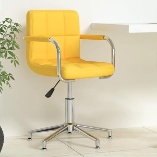 Image of SooIarix Office Chair Swivel Mustard Yellow Fabric with Gas Lift Ergonomic Load 48 x 47 x 74.5 - 88.5 cm Swivel Chair Work Chair Desk Chair Comfortable with Metal Cross Base for Home Office and Gaming