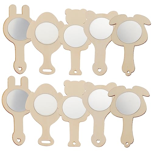 Abaodam 10Pcs DIY Unfinished Handheld Mirrors for Small Mirrors for Crafts Creative Painting Project for Family Bonding and Hands Learning Activities