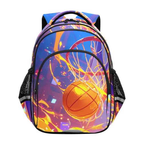 Cartable scolaire sac pour tout-petits et grands enfants motif basket orange