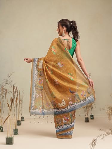 Image of Amazon Brand - Anarva Women's Kalamkari Saree With Blouse Piece