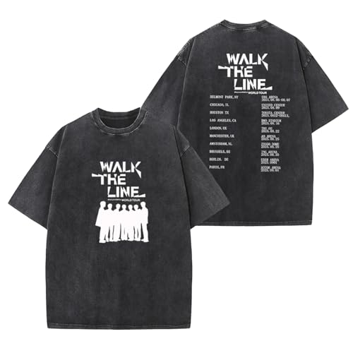 AXQAJL Walk The Line Camisetas De Algodón Lavadas Camisetas Estampadas World Tour(Black,S)