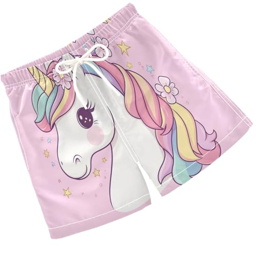 Pigsaly Boys Swim Trunks A Unicorn Head Flower Boys Board Shorts Swimsuit Swimwear Summer Bathing Suit S