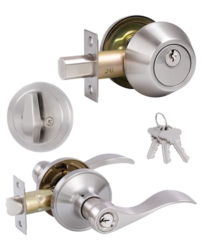 (1 Pack) Keyed Alike Front Door Lever Lockset with Single Cylinder Deadbolt Combination Set, Wave...