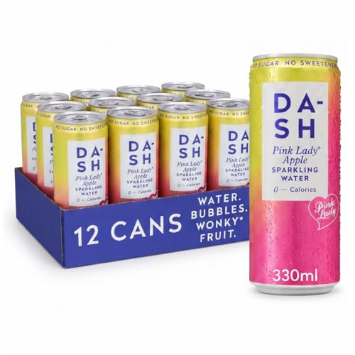 DASH Water PINK LADY APPLE - 12 x 330ml cans - Flavoured Sparkling Spring Water - NO Sugar NO Sweetener NO Calories - Infused with Wonky Fruit