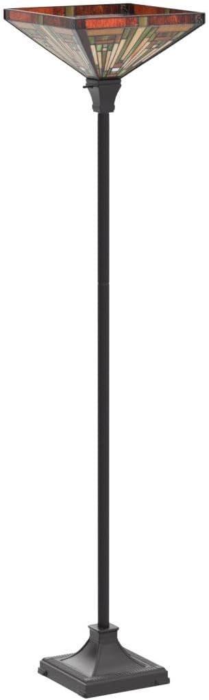 Capulina Tiffany Lamp Stained Glass Torchiere Floor Lamp,12x12x70 Inches Industrial Blackish Bronze Pole Amber Brown Antique Tiffany Style Torch Standing Lamp for Living Room Bedroom Home Office