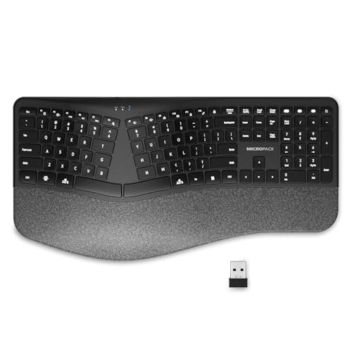 Clavier ergonomique sans fil MicroPack avec Bluetooth et recharge USB-C pour trois appareils