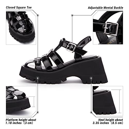Tinstree Platform Sandals Y2K, Platform Sandals For Women Sandal Chunky T Strap Gladiator Wedge Heels Closed Toe Strappy Outdoor Shoes Black,07 #TOP1