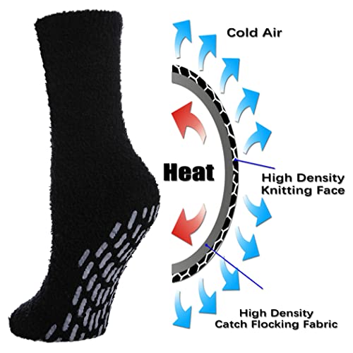 Image of FNOVCO Non Slip Socks for Women Winter Warm Cozy Fuzzy Slipper Socks Soft Fluffy Hospital Socks with Grips
