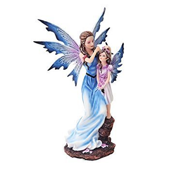 PTC 9 Inch Mother and Young Girl Blue Winged Fairy Statue Figurine