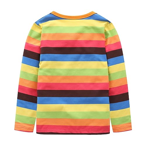 Image of Boys Rainbow Striped Shirt Cotton Long Sleeve T-Shirts