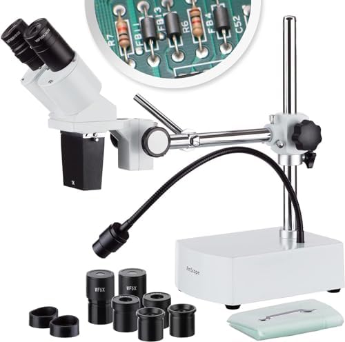 AmScope SE400-XYZ Professional Binocular Stereo Microscope, WF5x/WF10x/WF15x/WF20x Eyepieces, 5X/10X/15X/20X Magnifications, 1X Objective, LED Lighting, Boom-Arm Stand, 110V-120V