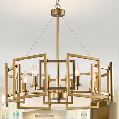 ZGLAOJT Modern Chandelier Gold Geometric Pendant Lighting Fixture 5-Light Metal Farmhouse Chandelier for Dining Room Living Room entryway Kitchen Bedroom Island