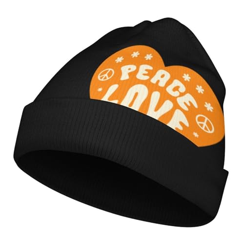 Peace Sign Love Kids Beanie Hat for for Girls Boys Children Cap Winter Knitted Chemo Cancer Headwear Accessories Gifts Decoration Black