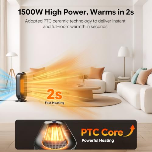 Minthouz PTC Ceramic Space Heater, 1500W Electric Heaters with Thermostat - image 2
