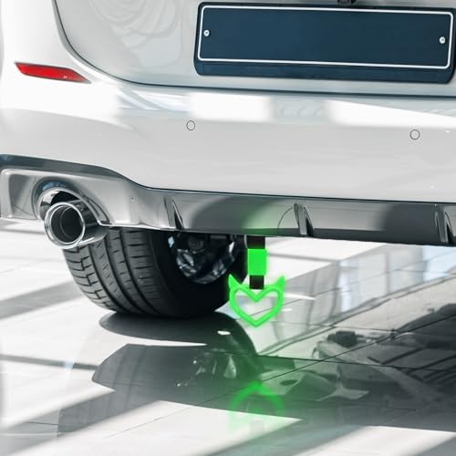 Image of 2 Pcs Devil Heart Shaped Car Handle Strap - Drift Charm Rear Bumper Warning Ring Decor for Car Interior Exterior, Subway Bus Handle Accessory, Cute Heart Car Decor Gift for Drivers (Luminous Green)