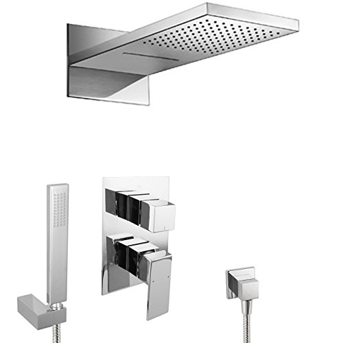 PaulGurkes Unterputz Wasserfall Regendusche Dusche Duschset eckig Duschsystem mit Handbrause Tropendusche UP-Dusche 3-Wege Regenbrause Komplett Set Einbaufertig Luxus Dusche Duschtempel Traumdusche