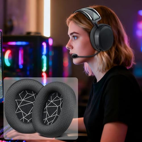 Image of SOULWIT Replacement Earpads for SteelSeries Arctis 1 /3 /5 /Arctis 7 /7+ /7P /7P+ /7X /7X+ /9 /9X /Pro /Prime(Do Not Fit Any Arctis Nova) Headset, Ear Pads Cushions with High-Density Foam - Black(White Line)