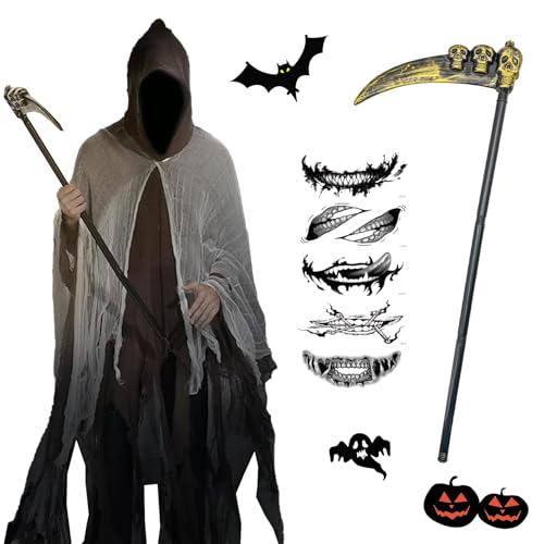 HUIKUANGEU Disfraz Muerte, Parca, Disfraz de Grim Reaper, Halloween, Segador