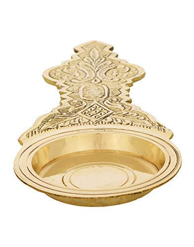 Image of SSKR Brass Puja Kapoor Dani Camphor /Dhoop Holder for Aarti - 14 Cms (Gold Color)
