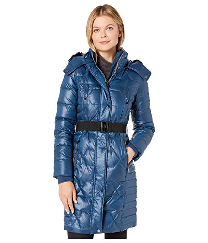Marc New York By Andrew Marc Women's Plymouth Belted Down Jacket With Faux Fur Removable Hood, Navy, X-Large #TOP10