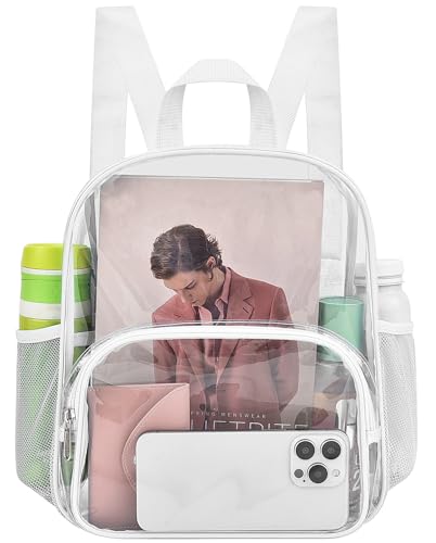 Image of Busiuw Clear Backpack for Stadium Events Clear Backpack 12x12x6 with Front Pocket for Concert Sport Events Work Travel (White)