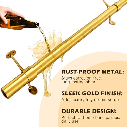 Image of Zonon 6 ft Bar Foot Rail Kit Gold Undercounter Mount Hardware and Tubing Complete Kit Foot Railing for Bar Dome End Cap Stainless Steel Brass Finish for Kitchen Island Indoor Outdoor