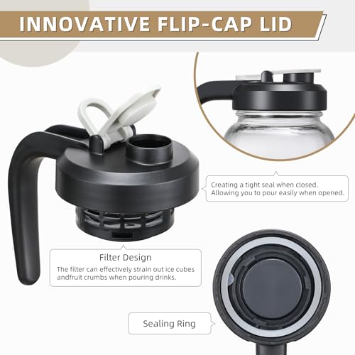 image for AOZITA Glass Pitcher with Lid - 2 Quart Mason Jar Pitcher with Filter 