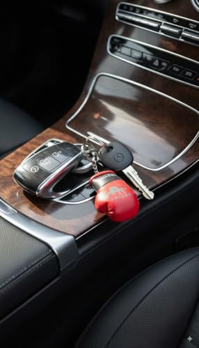 GHIZER Mini Boxing Glove & Punching Bag Keychain Set – PU Leather Keyring with Rust-Free Premium Rings – Sports Lovers Gift, Gifts For Men & Car Accessories (3 pcs) (Red and Black)