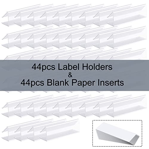 Shelf Label Holder,Chanqnton 44Pcs 3X7/8'' Shelf Labels,Tag Ticket Sign Label Holders Clip On For 5/8'' To 3/4'' Thick Shelves With Matched Blank Inserts #TOP5