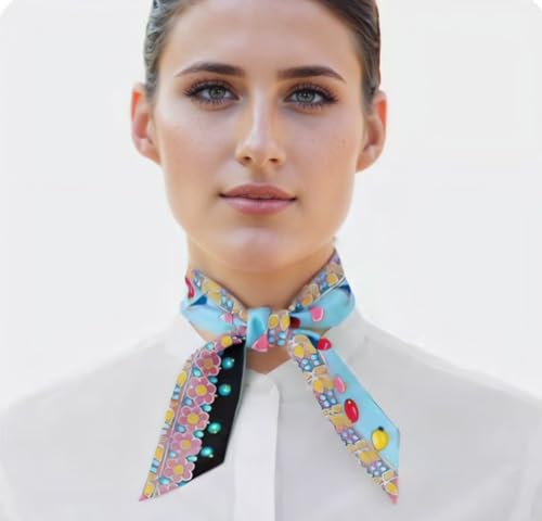 COtheSumay 100% Mulberry Silk Scarf for Handbags & Purses, 2Pcs 2''x35'' Hair Ribbon Skinny Neck Scarves for Women