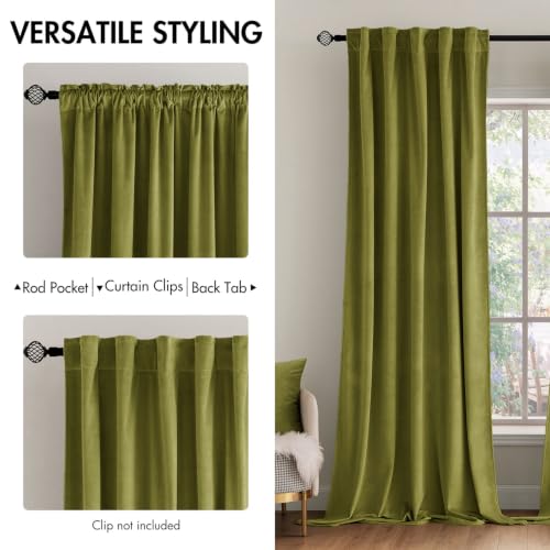 Image of MIULEE Velvet Curtains 52x96 inches 2 Panels Moss Green Blackout Curtains | Luxury, Bedroom Living Room, Thermal Insulated, Super Soft Window Drapes, Rod Pocket & Back Tab