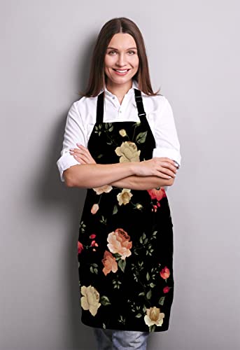 Wasach Watercolor floral pattern with of roses,Adjustable Bib Kitchen Cooking Baking Gardening for Women Men - Image 2