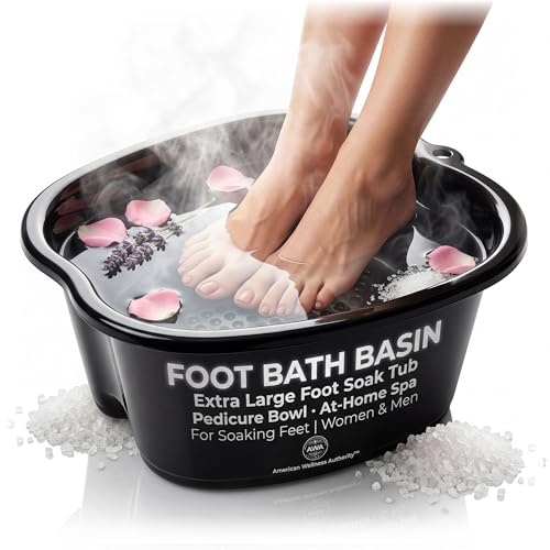 American Wellness Authority AWA Extra Large foot bath basin - Sturdy plastic soak tub For Soaking feet and Pedicure At Home Spa Kit Women Men (Grey Basin) 1.0 Count